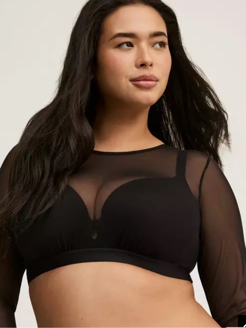 Torrid Black Mesh Crop Top 2X Sheer Long Sleeve